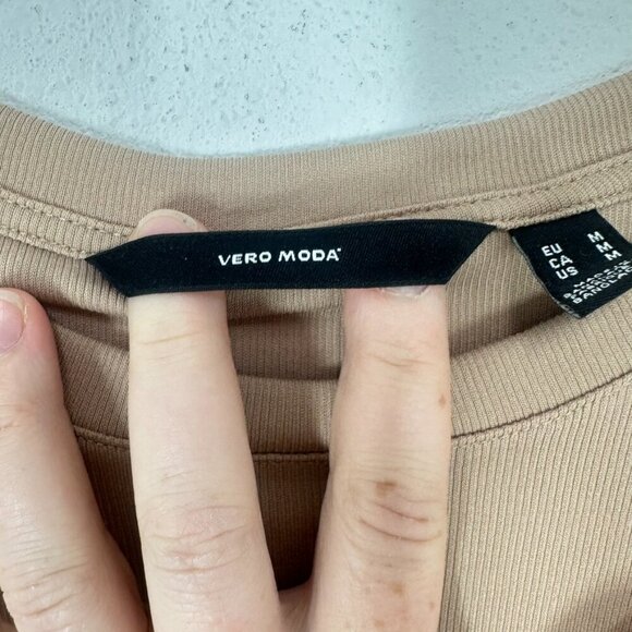 Vero Moda Phine Long Sleeve Rib Jersey Dress Light Brown Comfort Casual Travel - Picture 5 of 10